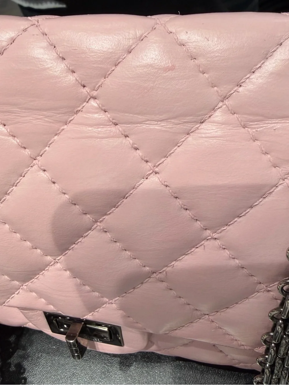 CHANEL 2.55 Reissue Quilted Leather Shoulder Bag in light pink with Silver Chain - Picture 10 of 10